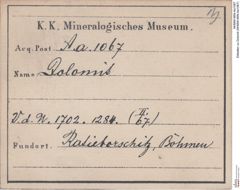 Etiketten zu Dolomit (NHMW-MIN-Aa1067)